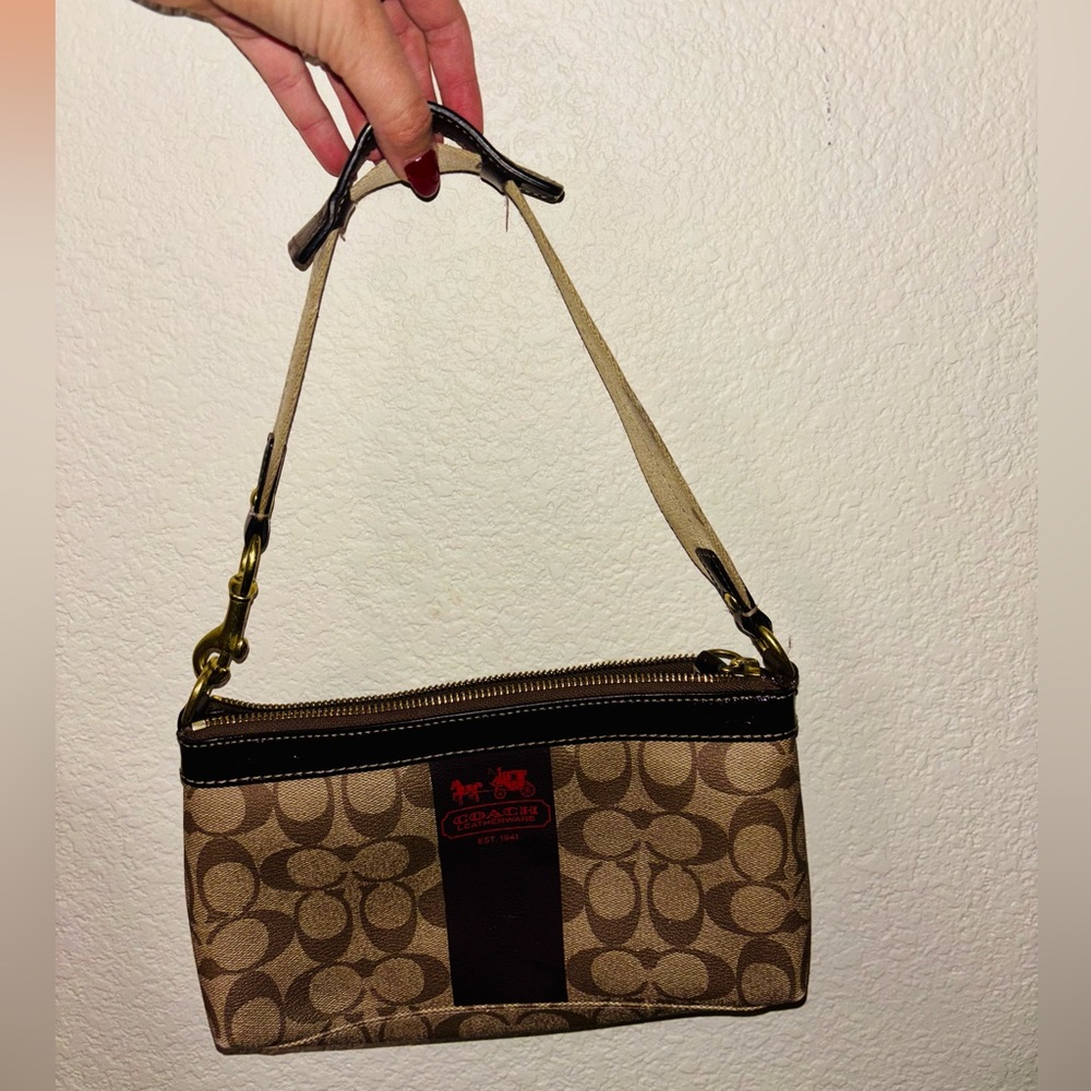 Coach Red Tan and Brown Signature Shoulder bag